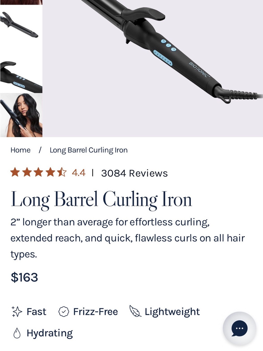 Long Barrel Curling Iron - Black